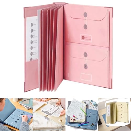 Der Folio-Dokumenten-Organizer „In Case I Go Missing“-Ordner, Folio-Dokumenten-Organizer mit Taschen, for Papiere, Rechnungen, wichtige Familiendokumente, Organizer for Geburtsurkunden(Pink) von iohaosf