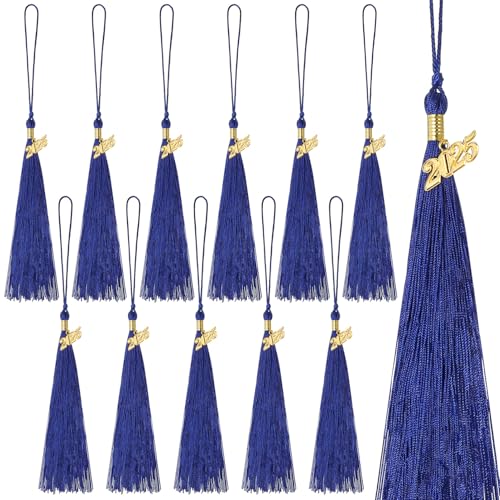 iplusmile 12Pcs Abschlussquasten Akademische Abschlusskapitelle Quasten Mit 2025 Gold Charme Für 2025 Abschlussfeierlichkeiten Accessoires (Blau) von iplusmile