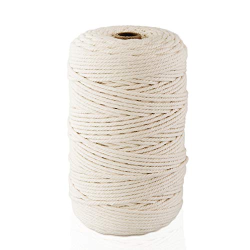 Ipow Baumwollgarn Makramee Garn Baumwollschnur 100% Baumwolle für DIY Handwerk Basteln, Wandbehang, Pflanzenaufhänger, Traumfänger, Böhmen Hochzeit Dekorationen (3mm, 200M) Natur von ipow