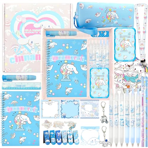 iseainno Niedliches Schulbedarf-Geschenk-Set, Kawaii, inklusive Kugelschreiber, Federmäppchen, Ausweishalter, Aufkleber, Schlüsselanhänger, A5-Notizbuch, Lesezeichen, Radiergummi, Lineal für Mädchen, von iseainno