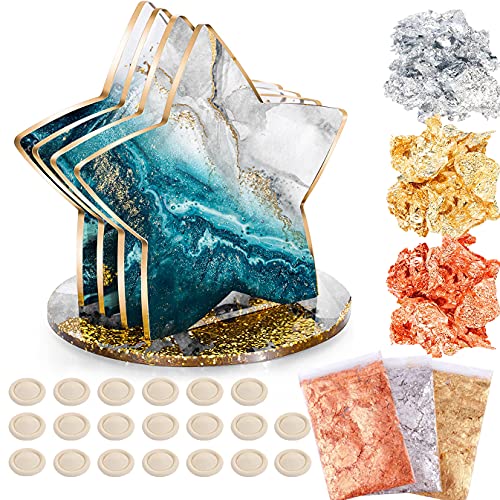 Untersetzer Silikonformen Epoxidharz, 5 Stück Epoxidharz Formen, DIY Untersetzer Silikon Formen Gießformen, DIY Set Kunstharz Gießen, Art Achat Tassenmatten mit Goldfolie und Fingerschutz von iteaauk