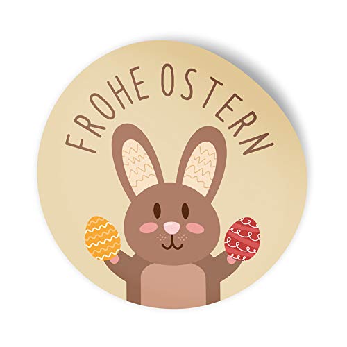 24x itenga Frohe Ostern Aufkleber Sticker Etiketten Osterhase braun Hasenbande rund 4cm von itenga