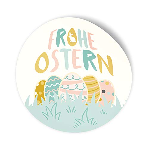 24x itenga Frohe Ostern Aufkleber Sticker Etiketten Osterreier in pastell Pastellfarbtöne türkis rosa Farben rund 4cm von itenga