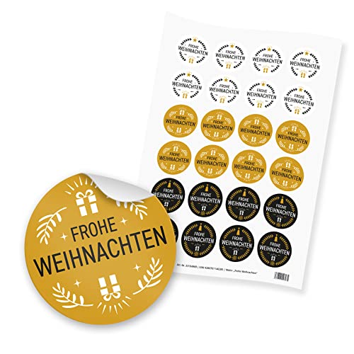 24x itenga Frohe Weihnachten Mix weiß schwarz gelb Aufkleber Sticker Etiketten rund 4cm von itenga