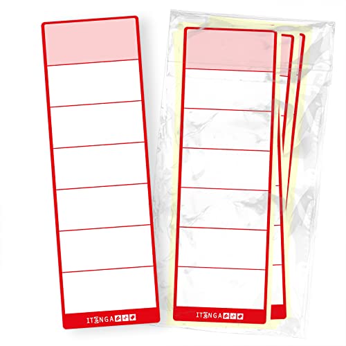 itenga 10x Ordneretiketten Ordnerrückenschild für breite Ordner 6x19cm I Aufkleber für Ordnerrücken selbstklebend aus Haftpapier (rot) von itenga