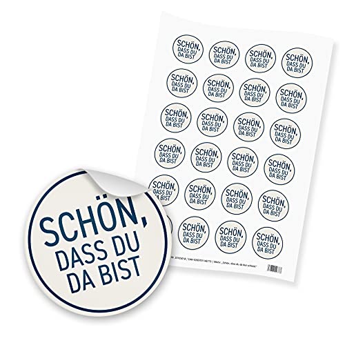 itenga 24x Sticker Aufkleber Schön dass du da bist Schlicht dunkelblau beige - Dinner Gäste Beisammensein Essen Trinken Feier von itenga