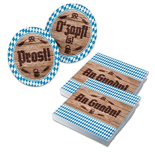 itenga 40x Servietten mit 40x Bierdeckel Oktoberfest Bayrisch blau weiß von itenga