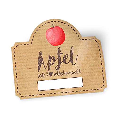 itenga 50x Marmeladen Etikett Apfel Aufkleber 100% selbstgemacht Sticker braun selbstklebend für Marmelade Einmachgläser Geschenke - hochwertiges Papier - 4,5x3,8cm von itenga