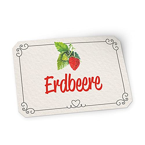 itenga 50x Marmeladen Etikett Erdbeere Aufkleber Sticker Landhausstil hell selbstklebend für Marmelade Einmachgläser Geschenke - hochwertiges Papier - 4,5x3cm von itenga