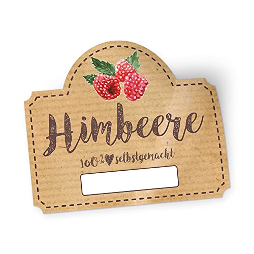 itenga 50x Marmeladen Etikett Himbeere Aufkleber 100% selbstgemacht Sticker braun selbstklebend für Marmelade Einmachgläser Geschenke - hochwertiges Papier - 4,5x3,8cm von itenga