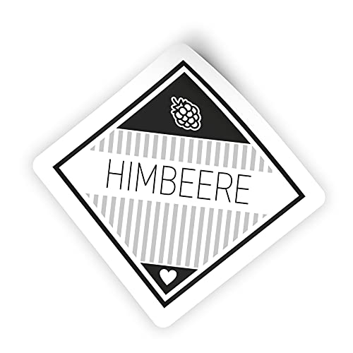 itenga 50x Marmeladen Etikett Himbeere Aufkleber Sticker modern schwarz weiß selbstklebend für Marmelade Einmachgläser Geschenke - 4,5x4,5cm von itenga