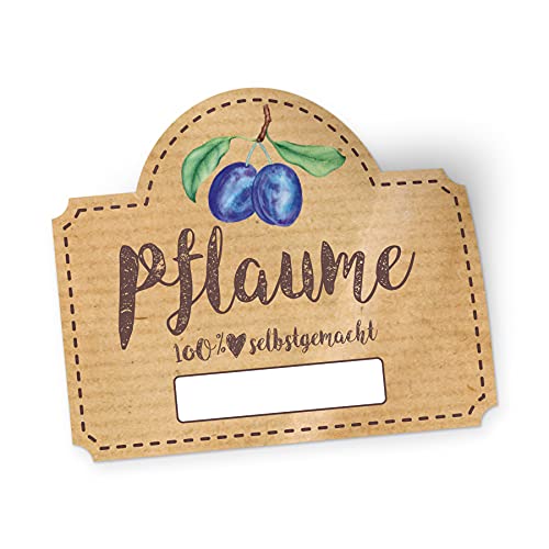 itenga 50x Marmeladen Etikett Pflaume Aufkleber 100% selbstgemacht Sticker braun selbstklebend für Marmelade Einmachgläser Geschenke - hochwertiges Papier - 4,5x3,8cm von itenga