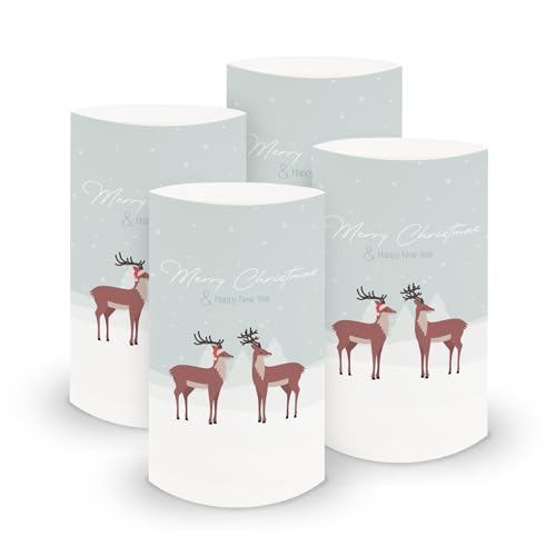 itenga 6X Windlicht Tischlicht aus Folie I Weihnachten Weihnachtsmotive I 6cm Durchmesser 10cm hoch I geeignet für Teelichter oder LED-Kerzen (Motiv Hirsche) von itenga