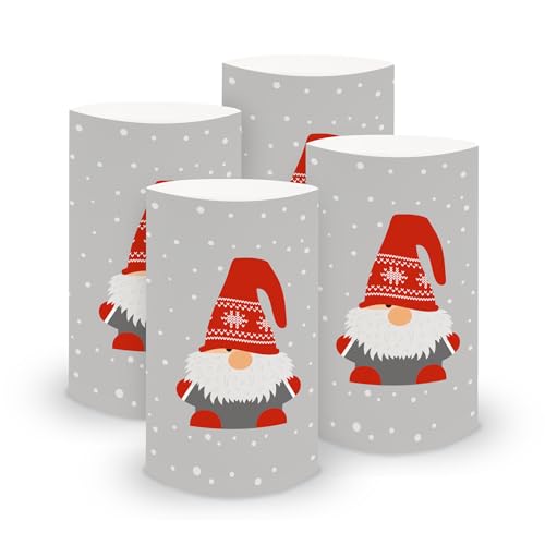 itenga 6X Windlicht Tischlicht aus Folie I Weihnachten Weihnachtsmotive I 6cm Durchmesser 10cm hoch I geeignet für Teelichter oder LED-Kerzen (Motiv Wichtel) von itenga