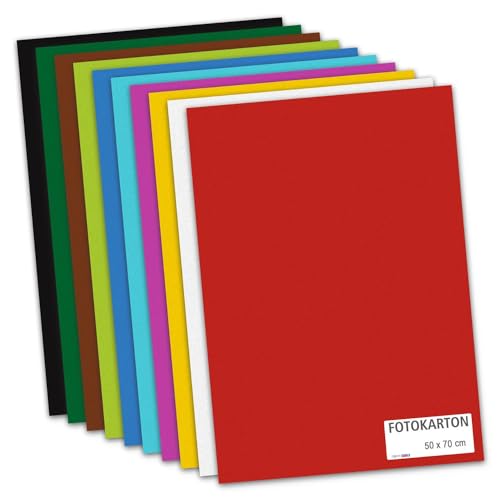 itenga Fotokarton 10 Blatt 50 x 70 cm 300 g/qm - Tonpapier Tonkarton Druckerpapier Bastelpapier Bogen durchgefärbt zum kreativen Gestalten und Basteln (farbig sortiert 10 Farben) von itenga