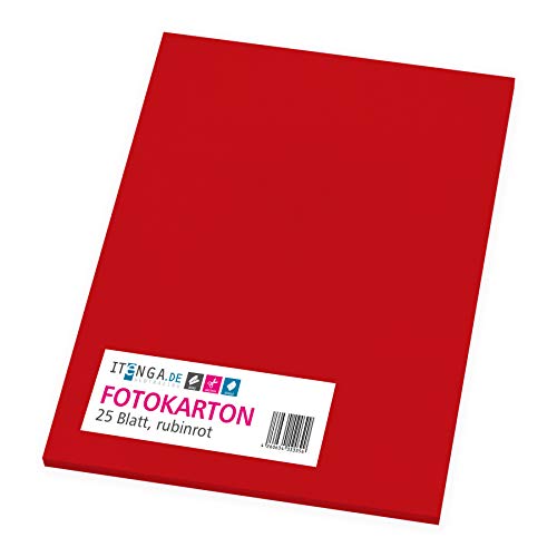 itenga Fotokarton 25 Blatt A4 300 g/qm - Tonpapier Tonkarton Druckerpapier Bastelpapier Bogen durchgefärbt zum kreativen Gestalten und Basteln (Rubinrot) von itenga