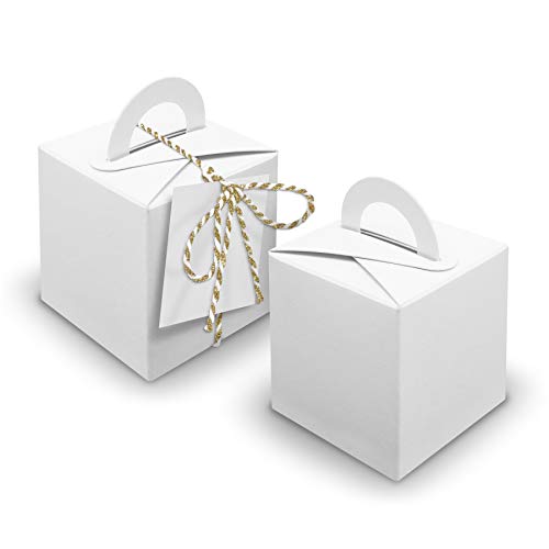 itenga Gastgeschenk Mitgebsel Tischdeko Rohling Schachteln Geschenkverpackung Adventskalender - 24 Würfelboxen Dekogarn Anhänger (Garn (Gold), Kraftkarton (Weiß, 270 g/m²)) von itenga