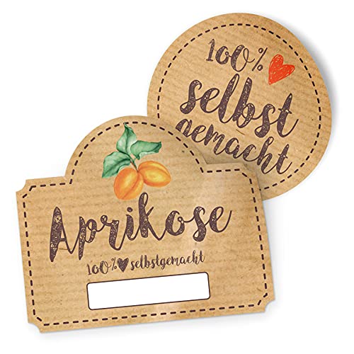 itenga Marmeladen Etikett Aprikose Aufkleber 100% selbstgemacht Sticker braun selbstklebend für Marmelade Einmachgläser Geschenke - hochwertiges Papier - 10 Aufkleber rund und 10 Aufkleber rechteckig von itenga