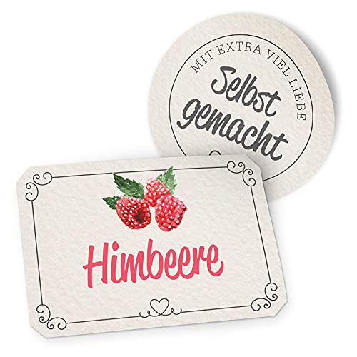 itenga Marmeladen Etikett HIMBEERE Aufkleber selbstgemacht Sticker weiß Landhausstil selbstklebend - hochwertiges Papier - 10 Aufkleber rund und 10 Aufkleber rechteckig von itenga