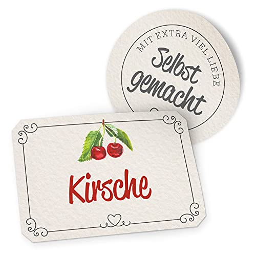 itenga Marmeladen Etikett Kirsche Aufkleber selbstgemacht Sticker weiß Landhausstil selbstklebend - hochwertiges Papier - 10 Aufkleber rund und 10 Aufkleber rechteckig von itenga