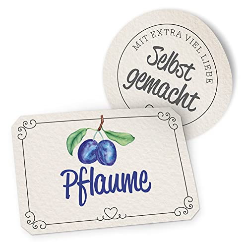 itenga Marmeladen Etikett Pflaume Aufkleber selbstgemacht Sticker weiß Landhausstil selbstklebend - hochwertiges Papier - 10 Aufkleber rund und 10 Aufkleber rechteckig von itenga