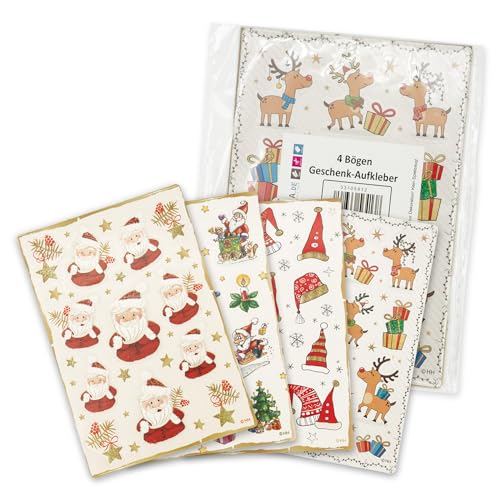 itenga Weihnachtssticker Freiform Farbig 4 Bögen verschiedene Größen und Formen Nikolaus Tannenbaum Rentier - Geschenkaufkleber Weihnachten Aufkleber Etikett Sticker von itenga