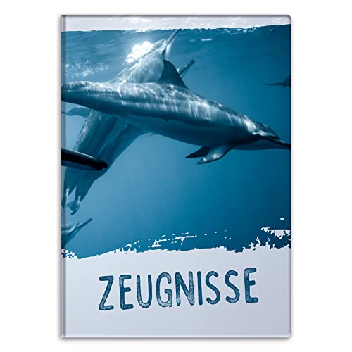 itenga Zeugnismappemit Motiv DIN A4 Dokumentenmappe Zeugnisse - für Kinder Jugendliche Schüler Mädchen (Delfin) von itenga