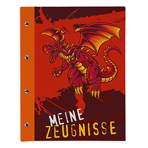 itenga Zeugnismappe mit Buchschrauben erweiterbar für Kinder Jugendliche Erwachsene Mädchen Jungen Schüler (Drache) von itenga