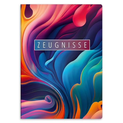 itenga Zeugnismappe mit Motiv DIN A4 stabile Dokumentenmappe Sichtbuch für Zeugnisse - 20 stabile Hüllen - für Kinder Jugendliche Schüler Mädchen Jungen (Motiv Farbkleckse) von itenga