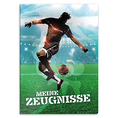 itenga Zeugnismappe mit Motiv DIN A4 stabile Dokumentenmappe Sichtbuch für Zeugnisse - 20 stabile Hüllen - für Kinder Jugendliche Schüler Mädchen Jungen (Motiv Fussball) von itenga