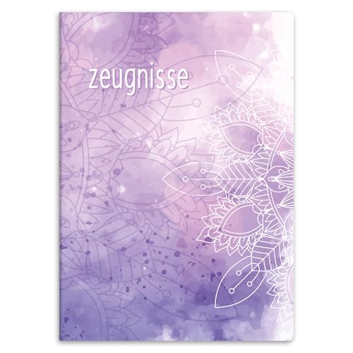 itenga Zeugnismappe mit Motiv DIN A4 stabile Dokumentenmappe Sichtbuch für Zeugnisse - 20 stabile Hüllen - für Kinder Jugendliche Schüler Mädchen Jungen (Motiv Mandala Wasserfarben) von itenga