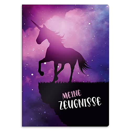 itenga Zeugnismappe mit Motiv DIN A4 stabile Dokumentenmappe Sichtbuch für Zeugnisse - 20 stabile Hüllen - für Kinder Jugendliche Schüler Mädchen Jungen (Motiv magisches Einhorn) von itenga