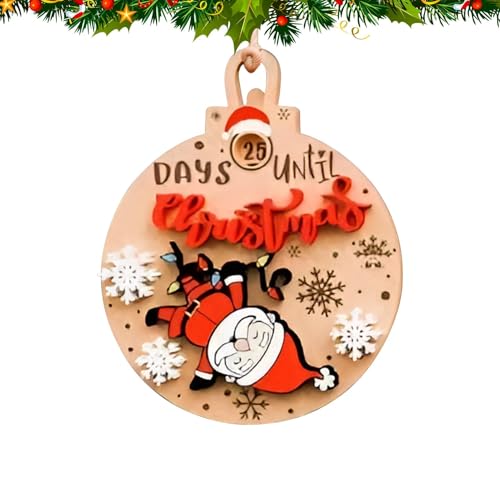 itrimaka Countdown-Weihnachtsbaumschmuck, verschiebbarer Countdown bis Weihnachten-Ornament | Rotierende Countdown-Christbaumschmuck aus Holz - Weihnachtsmann-Countdown-Kalender für Partygeschenke von itrimaka