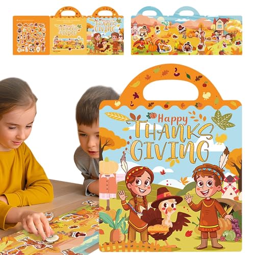 itrimaka Stickerbücher für Kinder, Sticker-Aktivitätsbuch, Bücher mit wiederverwendbaren Aufklebern zum Thema Thanksgiving, Lernaktivitäten im Vorschulalter für und Mädchen im Alter von 2–5 Jahren, von itrimaka