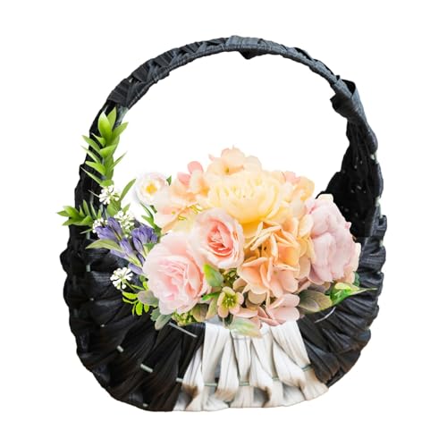 itrimaka Weidenrattan-Blumenmädchen-Korb, Blumenmädchen-Korb für die Hochzeit - Rattan-Blumenkorb mit Griff,Rustikaler, eleganter Feen-Blumenkorb, handgewebt für Hochzeitsdekoration von itrimaka