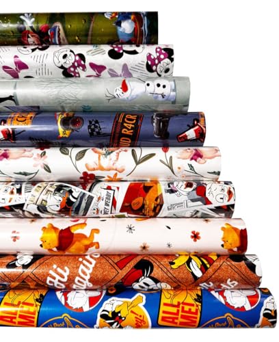 Geschenkpapier Set Disney Motive (9 Rollen) 2 m x 70 cm - Geschenkpapier für Disney Fans, Geschenkverpackung Geburtstag, Ostern, Weihnachten von itsisa