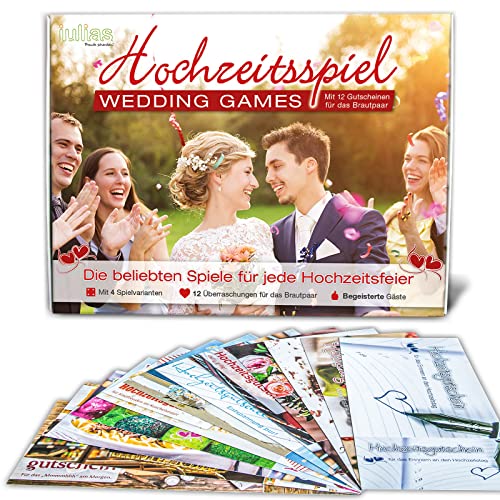 Hochzeitsspiele Box I 4 Spiele für Jede Hochzeitsfeier + 12 Hochzeitsgutscheine für das erste Ehejahr I Gastgeschenk für das Brautpaar von iulias Freude schenken!