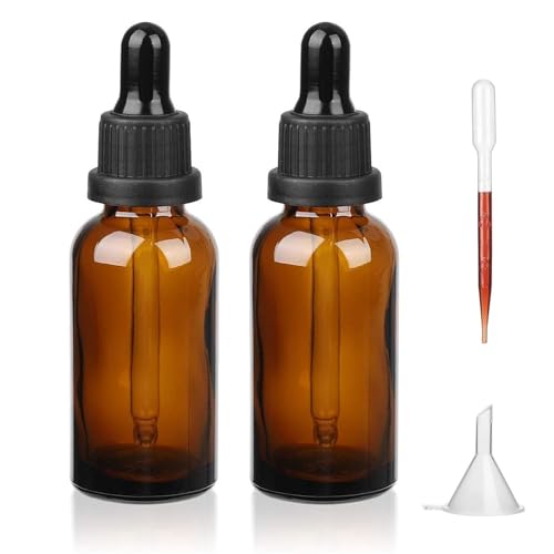 iulrtba Pipettenflaschen, 50 ml × 2 Braunglasflasche, Pipette Bottles Mit Glaspipette Für Ätherische Öle, Parfümöle, Flüssigfarbstoffe, Aromatherapie-Mischungen– 2PCS von iulrtba