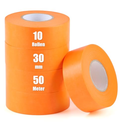 iuqiepo 10 Rollen Kreppband, Malerkrepp 30 mm x 50 m, Goldband, Wasserdicht Abklebeband Maler, Hitzebeständiges Klebeband, Malerkrepp UV beständig von iuqiepo