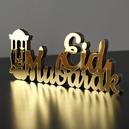 iwa concept Islamische Tischdekorationen aus Holz mit Acryl, Ramadan-Kareem-und Eid-Mubarak-Dekoration, islamisch muslimische Geschenke, Eid Mubarak-3, Gold von iwa concept