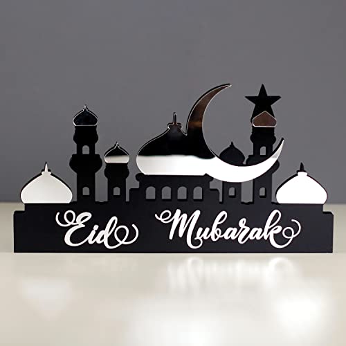 iwa concept Islamische Tischdekorationen aus Holz mit Acryl, Ramadan-Kareem-und Eid-Mubarak-Dekoration, islamisch muslimische Geschenke, Eid Mubarak-5, Silber von iwa concept