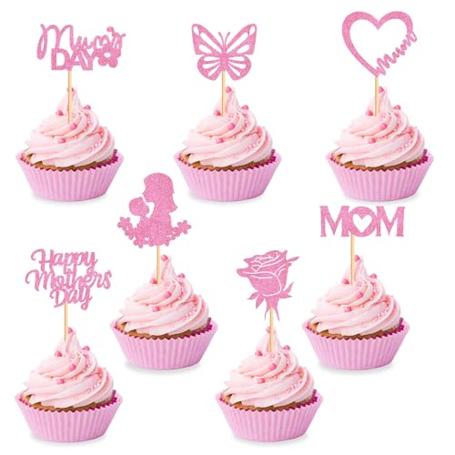 Cupcake-Topper "Happy Mother's Day", glitzernd, Aufschrift "Happy Mother's Day", 12 Stück von iwiio