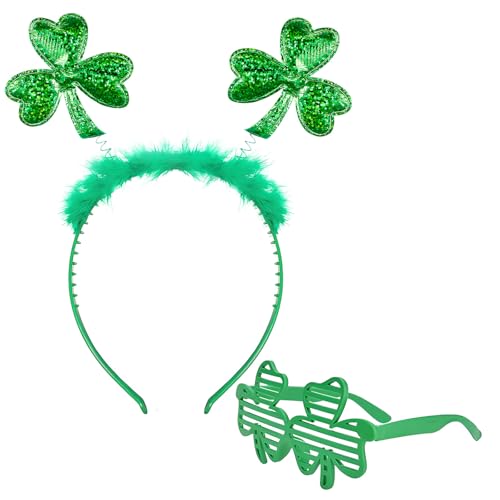 iwiio St. Patricks Day Zubehör - St. Patricks Day Kleeblatt Brille und Stirnbänder, grünes Stirnband, grüne Sonnenbrille für irische Partyzubehör (A) von iwiio