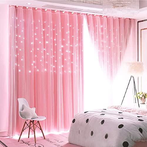 iyoimono Sternen Vorhänge Kinderzimmer Mädchen Voile Gardinen mit Ösen Verdunkelugsvorhang Rosa Vorhänge Farbverlauf Blickdicht für Schlafzimmer Wohnzimmer 1 Stück 160 x 132cm (H × B) von iyoimono