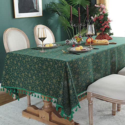 iyoimono Tischdecke Quaste Tischdecke Rechteckige Abwaschbar Baumwolle Leinen Tischtuch für Küche Esszimmer Picknick Tischdekoration Tischdecke Rechteck Couchtisch（100x140，Grüne Weihnachten） von iyoimono