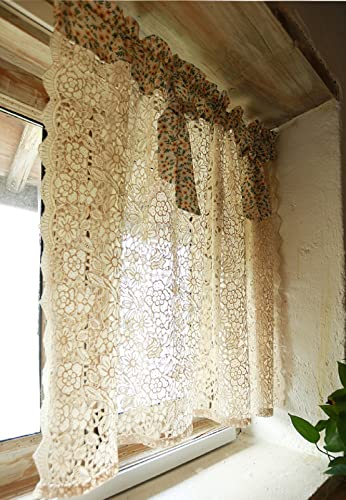 izielad Beige Durchbrochene Kurzgardinen mit Fliege Scheibengardine Häkeln Vorhänge Küche Kurzgardine Landhausstil Baumwolle Leinen Kurzgardine Kurz Kleine Fenster BxH 130x60cm von izielad