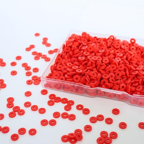 Jabrand 2000 Stück Tonperlen für Armbandherstellung, 6 mm Polymer-Ton-Perlen-Set, Heishi-Perlen für Schmuckherstellung, Handwerk, DIY (rot) von jabrand