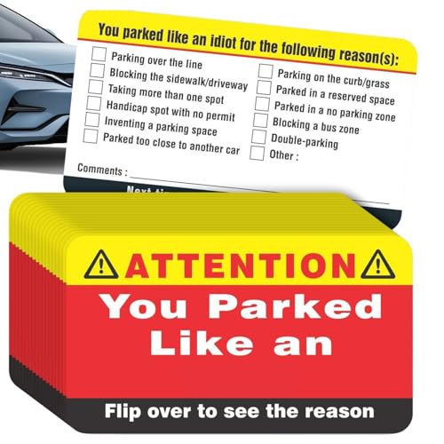 100 Stück Bad Parking Karten, Mit Englischer Aufschrift "You Parked Like An Idiot" Bad Parking Notes Visitenkarten Streich Stuff Autozubehör, 8.9x5.1cm von jamgeery