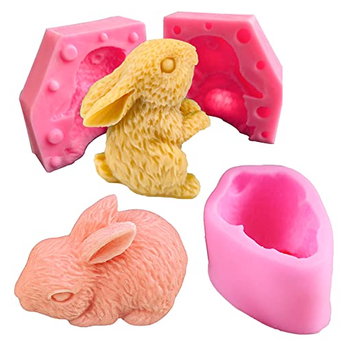 2 Stück Kaninchen-Fondant-Form Oster-Silikon-Kaninchen-Form für Schokolade-Kuchendekoration, Tierhasen-Seifenharz-Form für handgefertigte Harzguss-Kerzen-Seife, Wachs, Tischdekoration, Geschenk von japleed