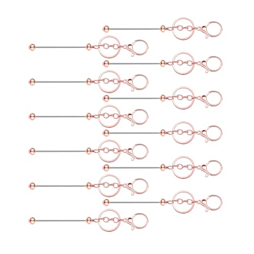 jdstty 12 Stück rosegoldene Rohlinge Perlen Schlüsselanhänger Metall Perlen Schlüsselanhänger Stab Rohlinge Zubehör Schmuckherstellung Zubehör von jdstty
